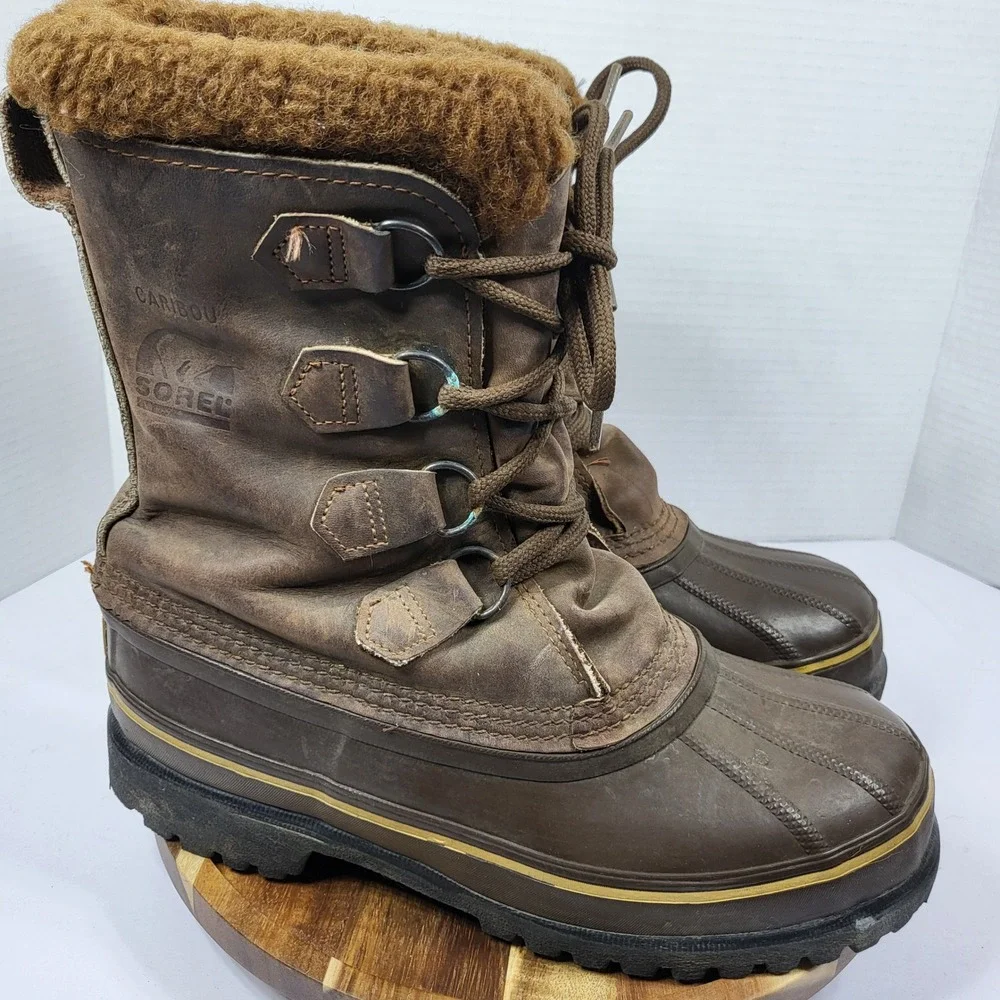 Sorel Caribou Boots Women 8 Brown Leather Waterproof Snow Made in Canada Vintage